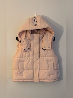 Roxy Women’s Puffer Vest Pink Salt Size M Water Resistant Hooded NWT